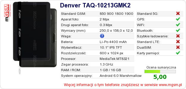 Dane telefonu Denver TAQ-10213GMK2
