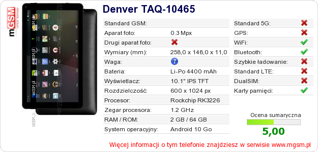 Dane telefonu Denver TAQ-10465 Dane telefonu Denver TAQ-10465