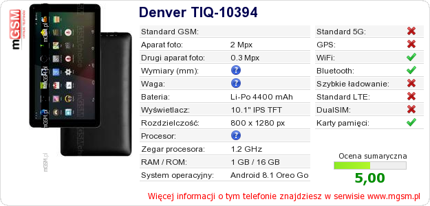 Dane telefonu Denver TIQ-10394