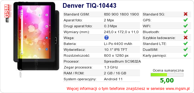 Dane telefonu Denver TIQ-10443 Dane telefonu Denver TIQ-10443