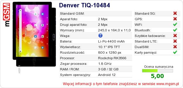 Dane telefonu Denver TIQ-10484