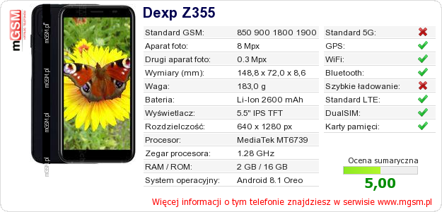 Dane telefonu Dexp Z355