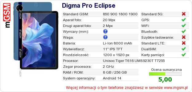 Dane telefonu Digma Pro Eclipse Dane telefonu Digma Pro Eclipse