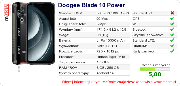 Dane telefonu Doogee Blade 10 Power