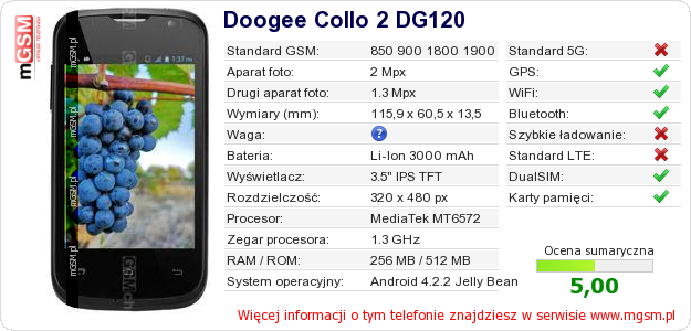 Dane telefonu Doogee Collo 2 DG120