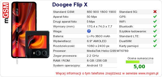 Dane telefonu Doogee Flip X Dane telefonu Doogee Flip X