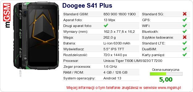 Dane telefonu Doogee S41 Plus Dane telefonu Doogee S41 Plus