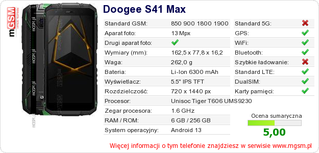 Dane telefonu Doogee S41 Max Dane telefonu Doogee S41 Max
