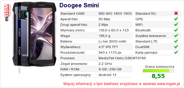 Dane telefonu Doogee Smini