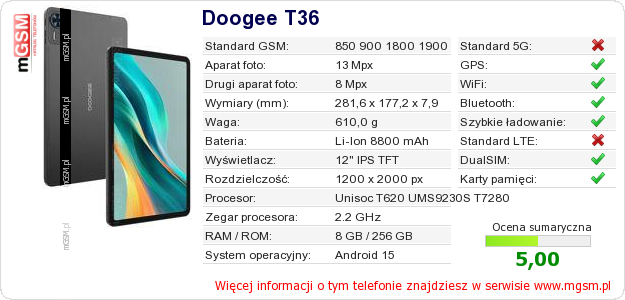 Dane telefonu Doogee T36