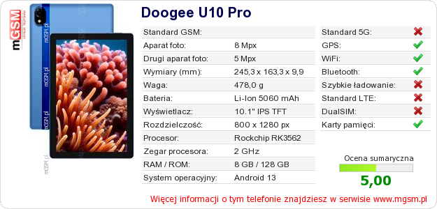 Dane telefonu Doogee U10 Pro Dane telefonu Doogee U10 Pro