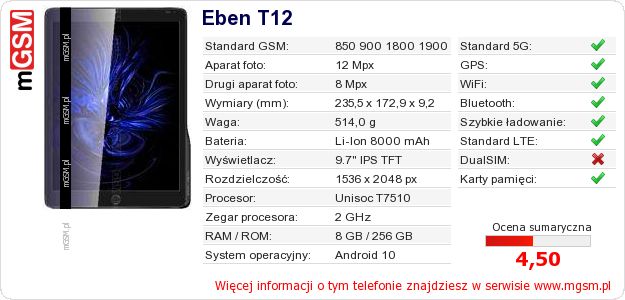 Dane telefonu Eben T12