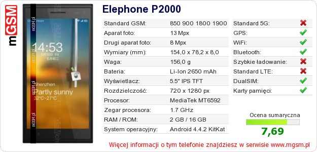 Dane telefonu Elephone P2000 Dane telefonu Elephone P2000