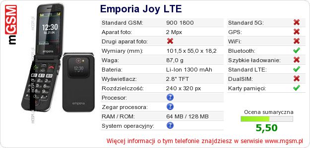Dane telefonu Emporia Joy LTE
