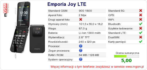 Dane telefonu Emporia Joy LTE