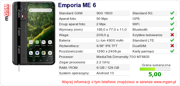 Dane telefonu Emporia ME 6 Dane telefonu Emporia ME 6