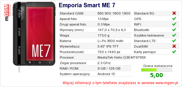 Dane telefonu Emporia Smart ME 7