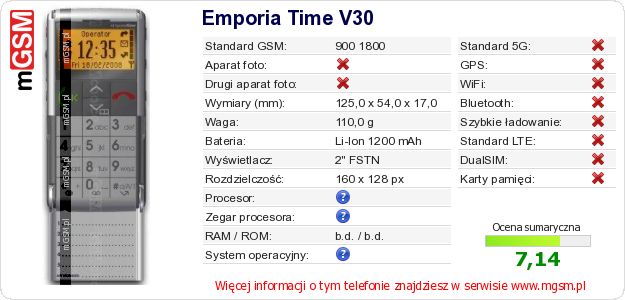 Dane telefonu Emporia Time V30