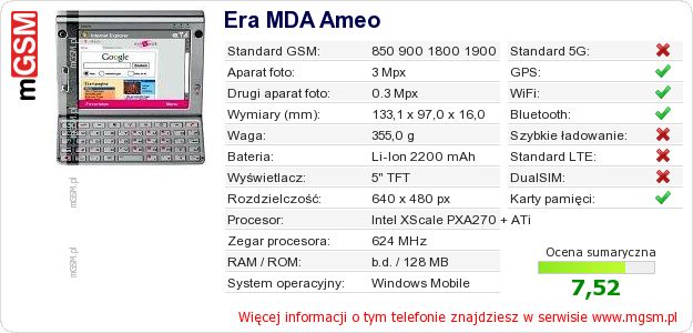 Dane telefonu Era MDA Ameo