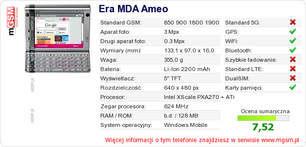 Dane telefonu Era MDA Ameo