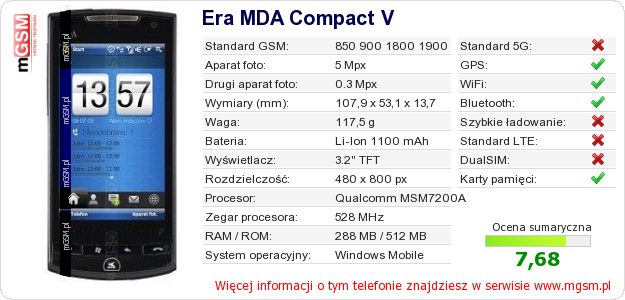 Dane telefonu Era MDA Compact V