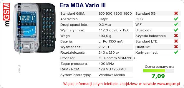 Dane telefonu Era MDA Vario III