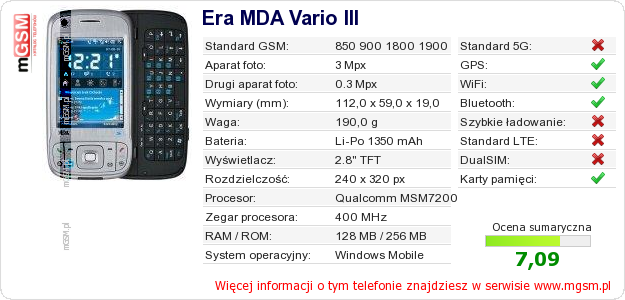 Dane telefonu Era MDA Vario III