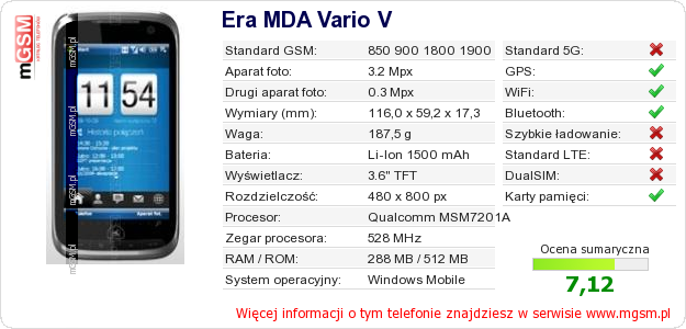 Dane telefonu Era MDA Vario V