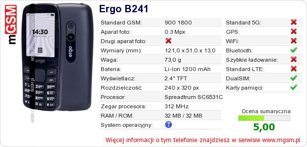 Dane telefonu Ergo B241