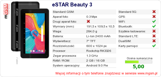 Dane telefonu eSTAR Beauty 3