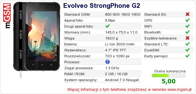 Dane telefonu Evolveo StrongPhone G2