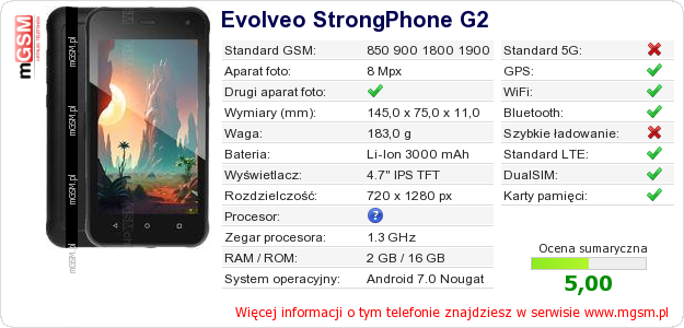 Dane telefonu Evolveo StrongPhone G2