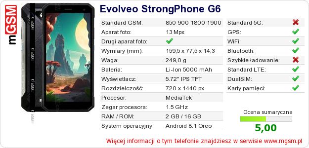 Dane telefonu Evolveo StrongPhone G6 Dane telefonu Evolveo StrongPhone G6
