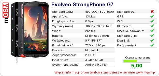 Dane telefonu Evolveo StrongPhone G7