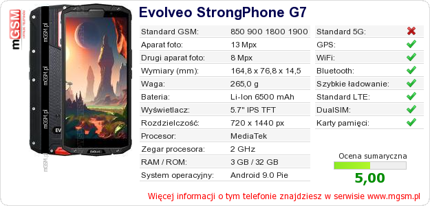 Dane telefonu Evolveo StrongPhone G7