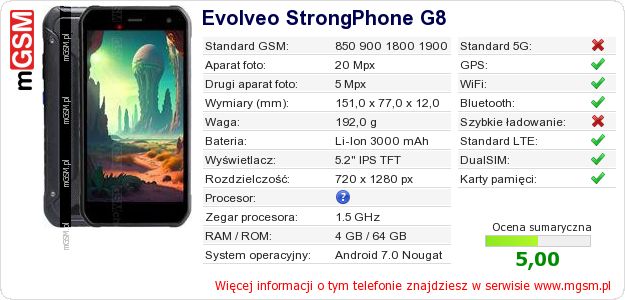 Dane telefonu Evolveo StrongPhone G8