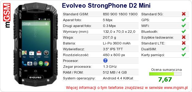 Dane telefonu Evolveo StrongPhone D2 Mini