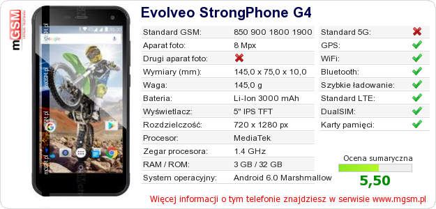 Dane telefonu Evolveo StrongPhone G4 Dane telefonu Evolveo StrongPhone G4