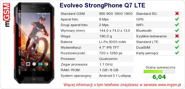 Dane telefonu Evolveo StrongPhone Q7 LTE