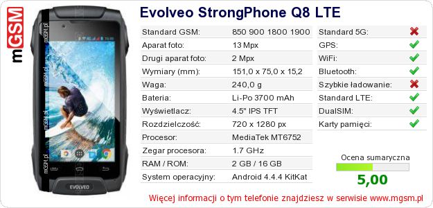 Dane telefonu Evolveo StrongPhone Q8 LTE