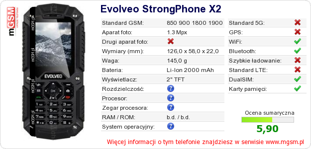 Dane telefonu Evolveo StrongPhone X2