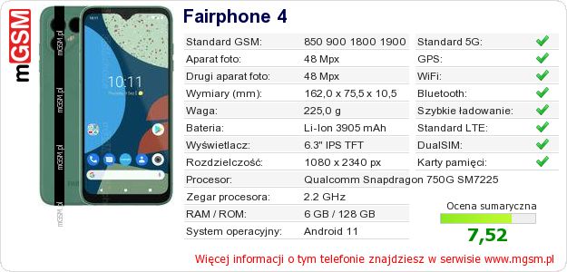 Dane telefonu Fairphone 4