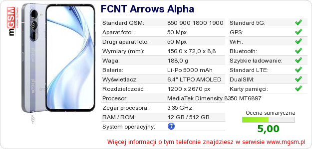 Dane telefonu FCNT Arrows Alpha