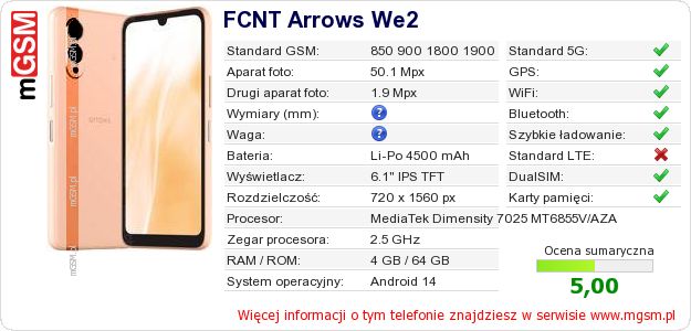 Dane telefonu FCNT Arrows We2