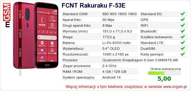Dane telefonu FCNT Rakuraku F-53E Dane telefonu FCNT Rakuraku F-53E