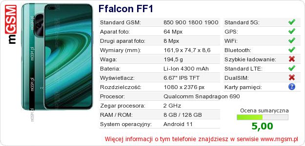 Dane telefonu Ffalcon FF1