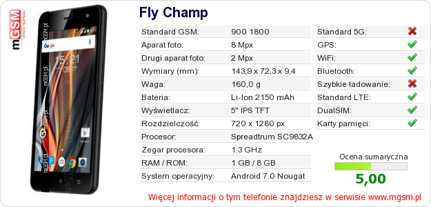Dane telefonu Fly Champ