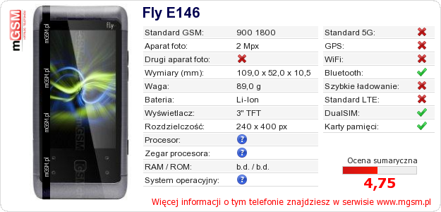 Dane telefonu Fly E146