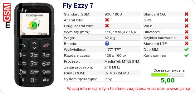 Dane telefonu Fly Ezzy 7