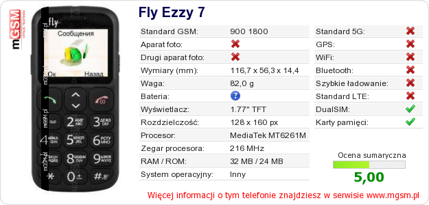 Dane telefonu Fly Ezzy 7